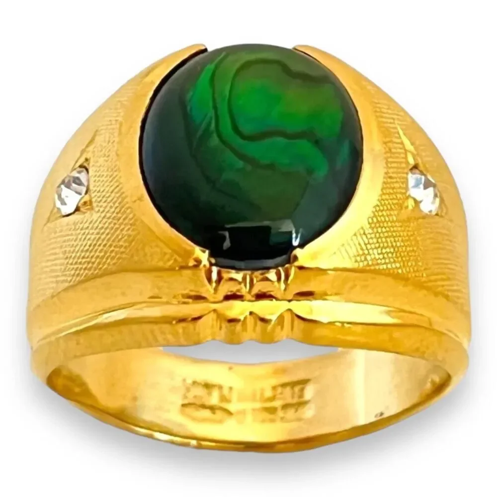 Vintage 1960s Clark & Coombs Abalone Ring Size 7 14KT Gold Plate - 14O